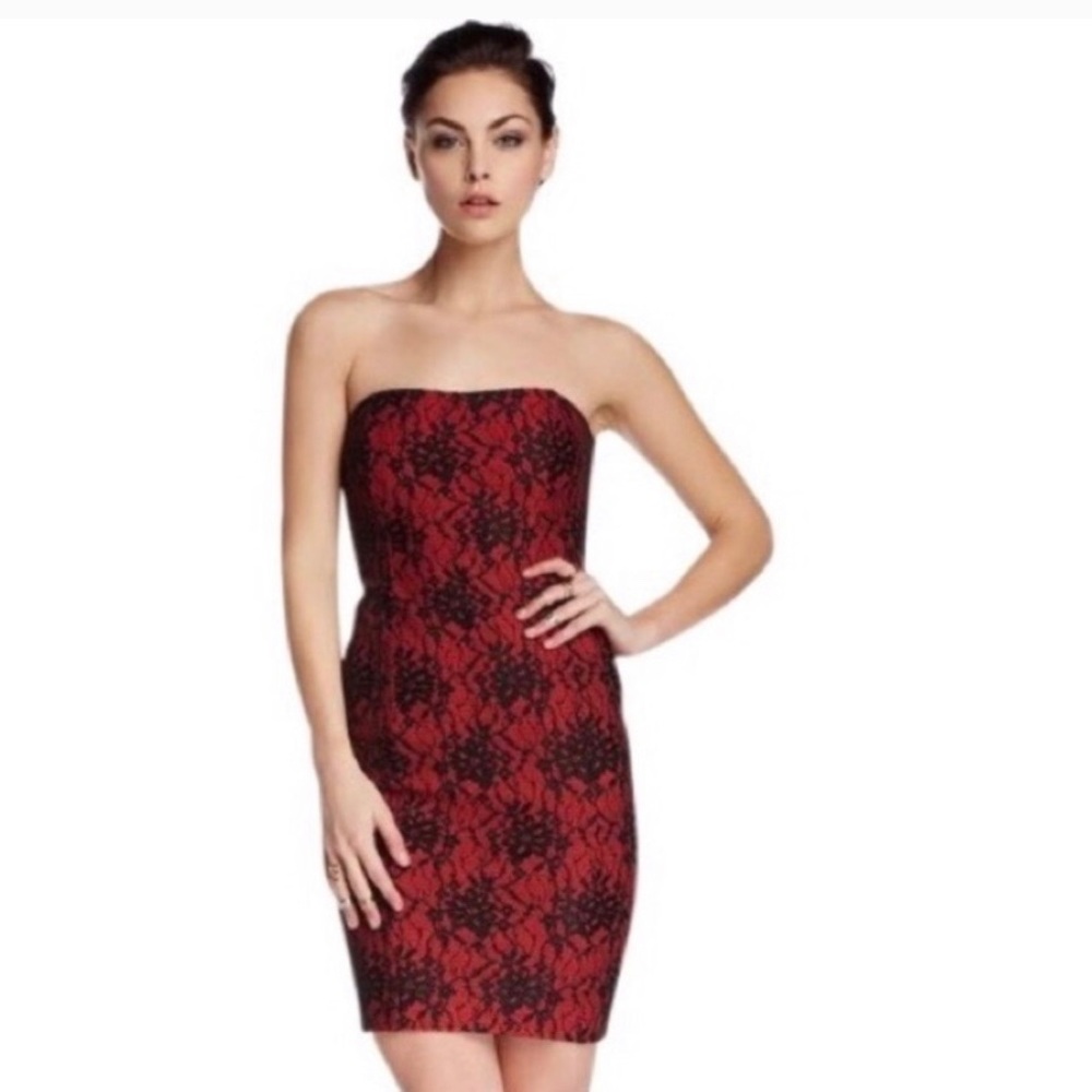 French Connection strapless red and black dress